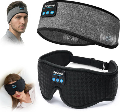 2-Pack Sleep Headphones & 3D Sleep Mask Set, Sleep Headband Headphone & Wireless Eye Mask with Ultra-Thin Speakers for Side Sleepers, Idea for Running, Workout, Insomniac, Travel, Meditation