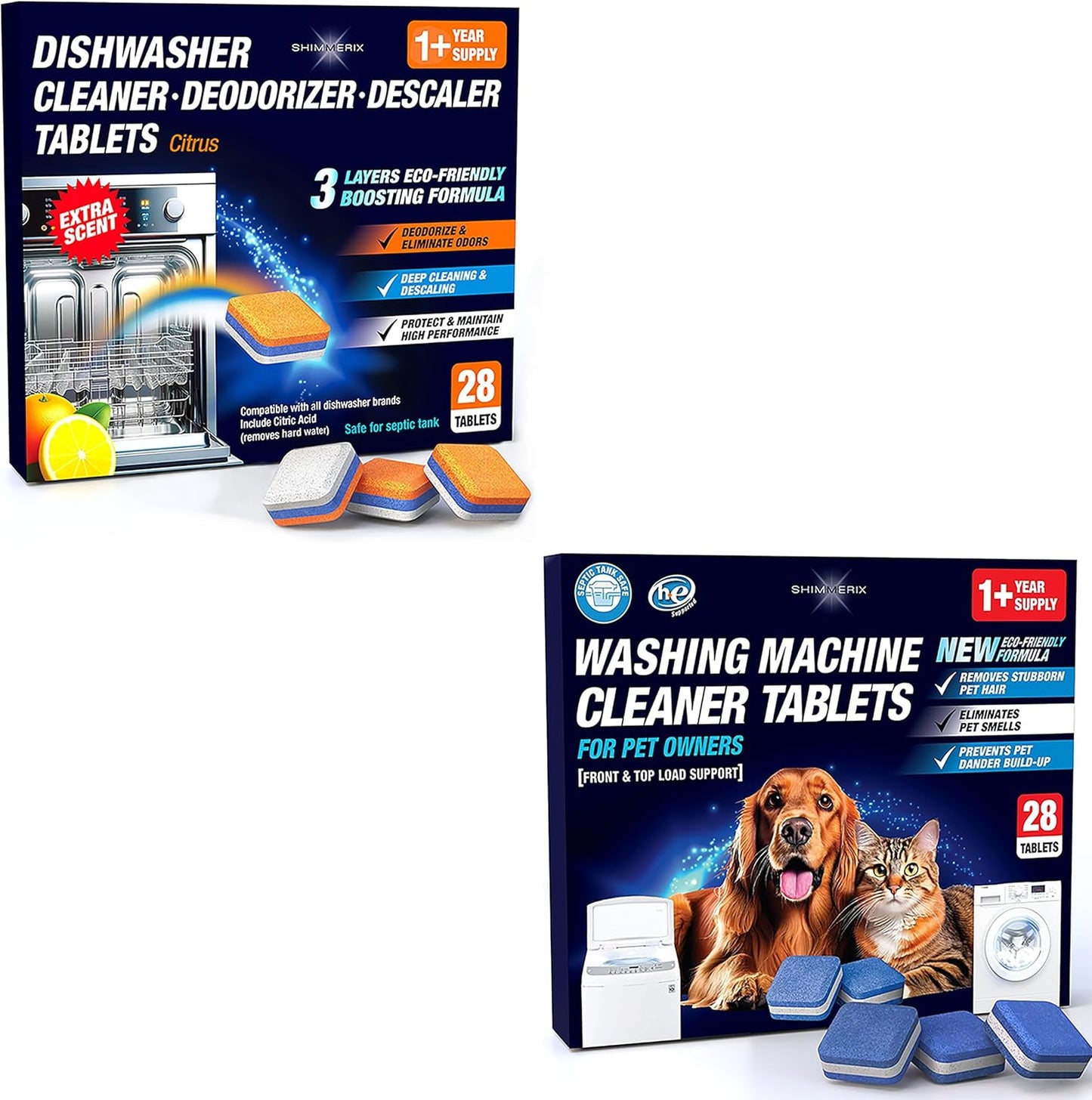 Washing Machine Cleaner Pro Tablets for Pet Owners, 28 Pack, Front/Top Load | Remove Stubborn Pet Hair, Washer Deep Cleaning, Septic Tank Safe, HE Support, Eliminates Pet Smells, Prevents Dander Build-up