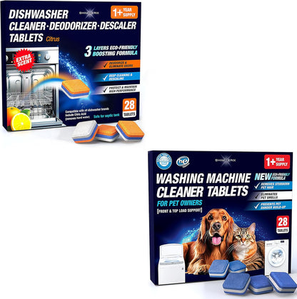 Washing Machine Cleaner Pro Tablets for Pet Owners, 28 Pack, Front/Top Load | Remove Stubborn Pet Hair, Washer Deep Cleaning, Septic Tank Safe, HE Support, Eliminates Pet Smells, Prevents Dander Build-up