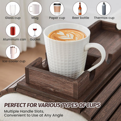 GEHE Couch Cup Holder, Anti Falling Sofa Arm Tray, Natural Bamboo Sofa Cup Holder More Safe for Your Family, Portable Couch Arm Tray Armrest Table for Remote, Snacks, Drinks