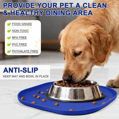SMILOOL Waterproof Silicone Pet Food Mat with Raised Edge for Dog & Cat | 19" x 12" Non-Slip Pet Feeding Mats with Lip for Food & Water Bowl, Food Grade, Easy Cleaning, Black