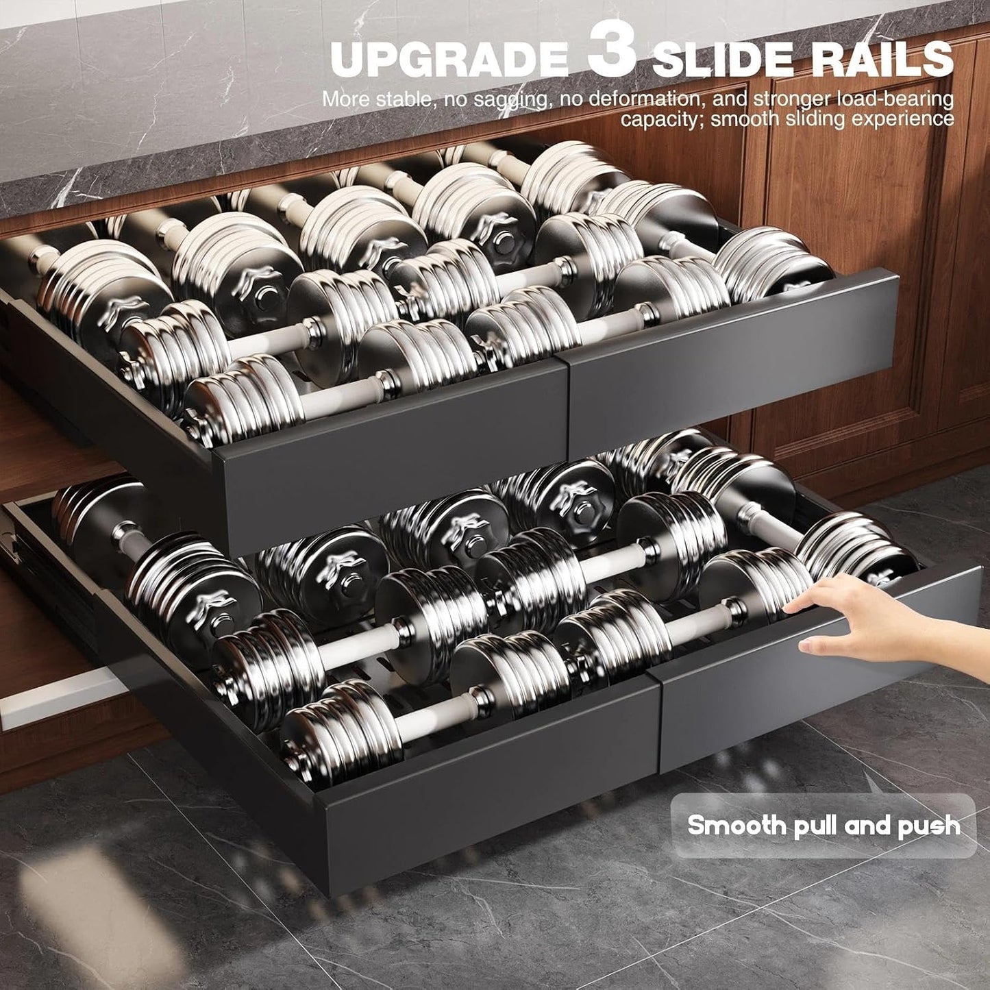 Seinloes Pull Out Cabinet Organizer,4-Side Expandable to Maximize Cabinet Space,Slide Out Drawers with 3 Rail Design,Roll Out Shelf with Raising Pad for Framed Cabinet,13"-21"W x 17"-24"D,White,2 Pack