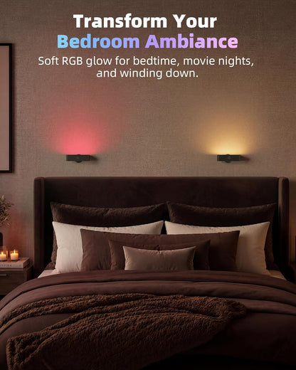 EZVALO Wall Sconces Set of 2, Rechargeable Battery Operated Wall Lights with Remote, RGB Mood Lighting & 3 White Tones, Dimmable Magnetic Wall Lamps for Bedroom, Gaming Room, Living Room Decor