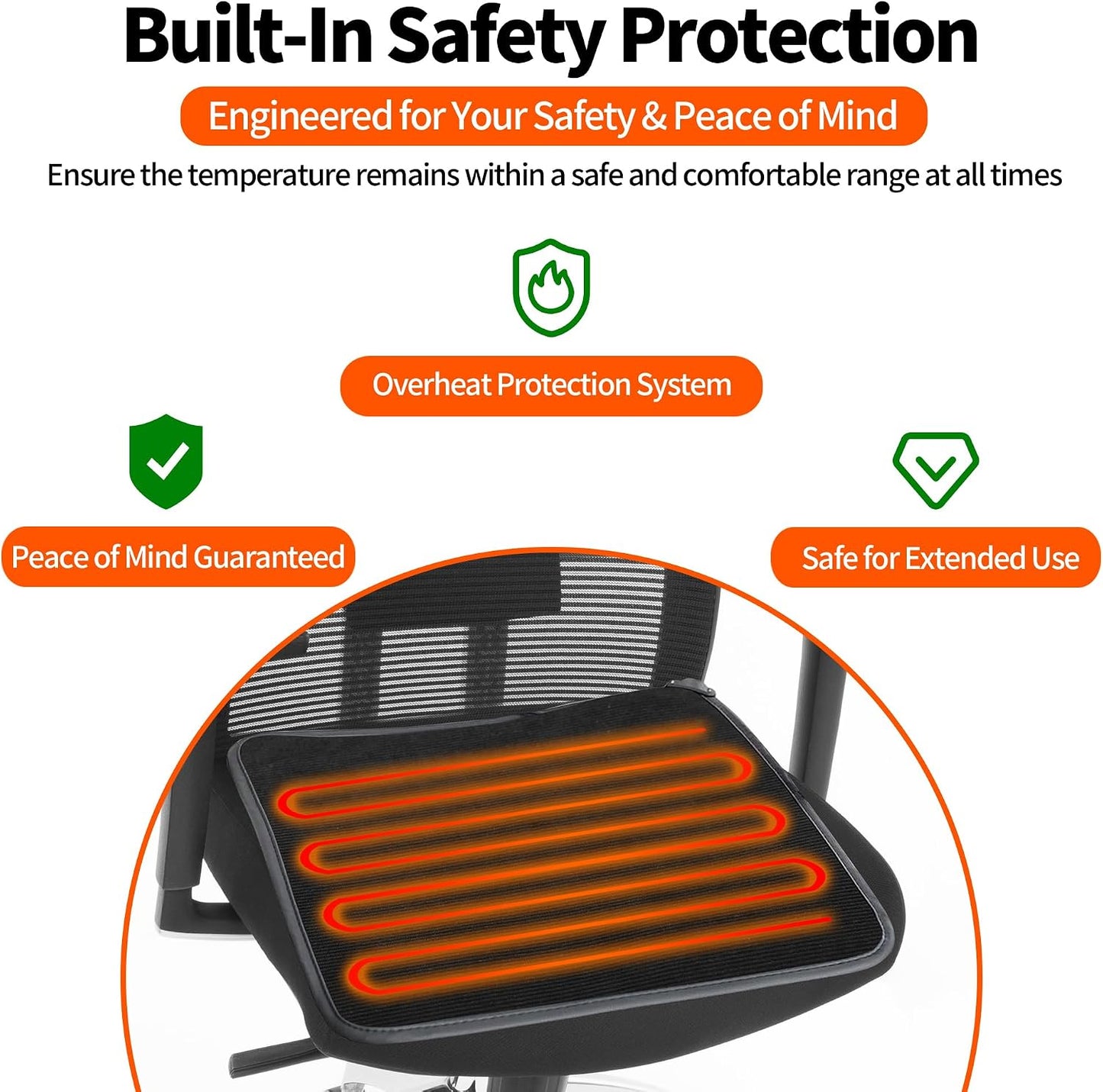 Heated Seat Cushion with 7 Heat Settings & 12-Hour Timer Shut-Off Function Office Chair Pad, Auto Shut-Off Protection, Soft Plush Cover, Non-Slip Bottom for Office Chair & Wheelchair (Black)