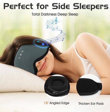 Bluetooth Sleep Mask with 2 Removable 3D Contoured Cup, Bamboo Cotton Bluetooth Sleep Headphones for Side Sleepers with Timming Setting, Blackout Eye Mask for Travel Meditation Men Women