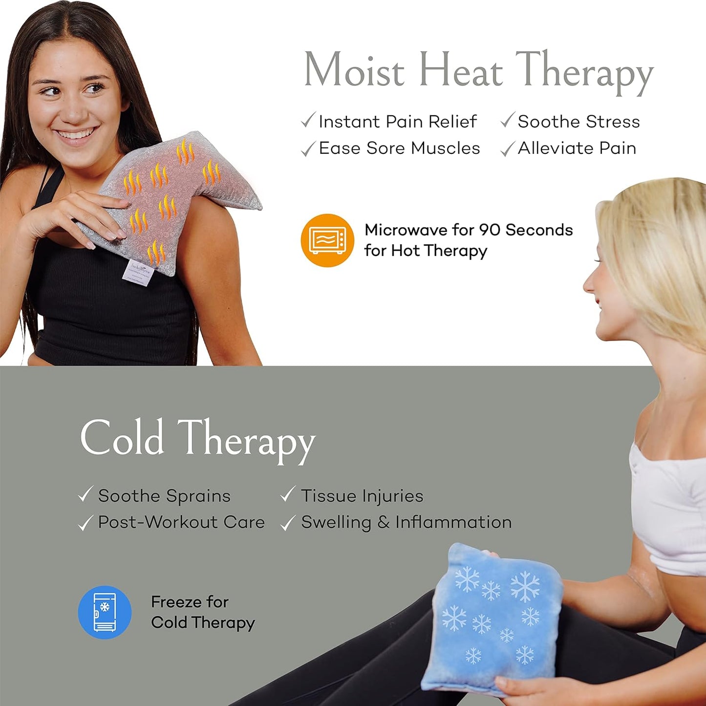 SacksyThyme Microwave Heating Pad for Back, Neck, Menstrual Cramps, Shoulders, Leg Pain Relief - Hot Moist Microwavable Therapy Pack - Gray Unscented Flaxseed Heat Pad Made in USA