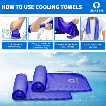 Sukeen 4 Pack Cooling Towels (40"x12") for Neck and Face Instant Cooling | Stay Cool in Hot Weather,Versatility,Soft,Breathable,Durability for Sports,Outdoor activities,Summer works in heat