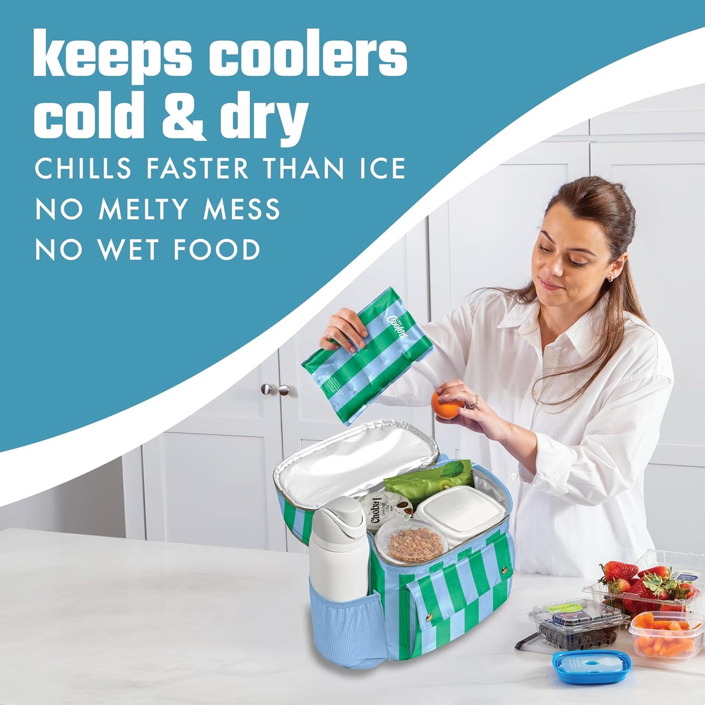 Cool Coolers by Fit & Fresh 2 Pack XL Soft Ice Packs for Cooler, Flexible Stretch Nylon, Lunch Box Ice Packs, Large Reusable Freezer Packs, Cornflower Blue