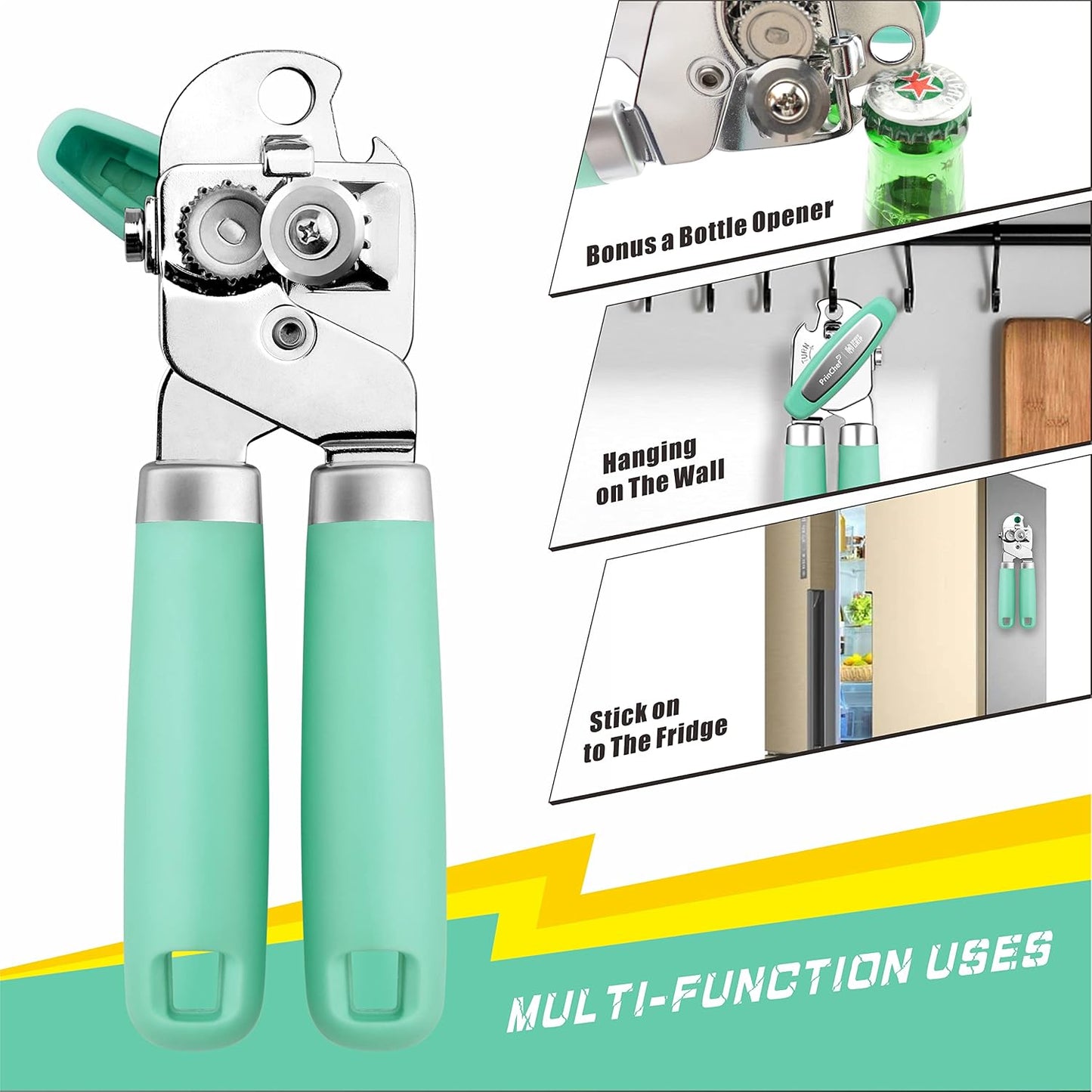 PrinChef Manual Can Openers with Magnet, No-Trouble-Lid-Lift, Handheld Can Opener Smooth Edge with Sharp Blade, Large Effort-Saving Handles, Easy Grip & Heavy Duty, Black