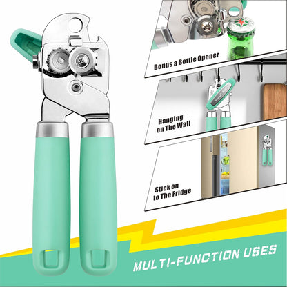 PrinChef Manual Can Openers with Magnet, No-Trouble-Lid-Lift, Handheld Can Opener Smooth Edge with Sharp Blade, Large Effort-Saving Handles, Easy Grip & Heavy Duty, Black