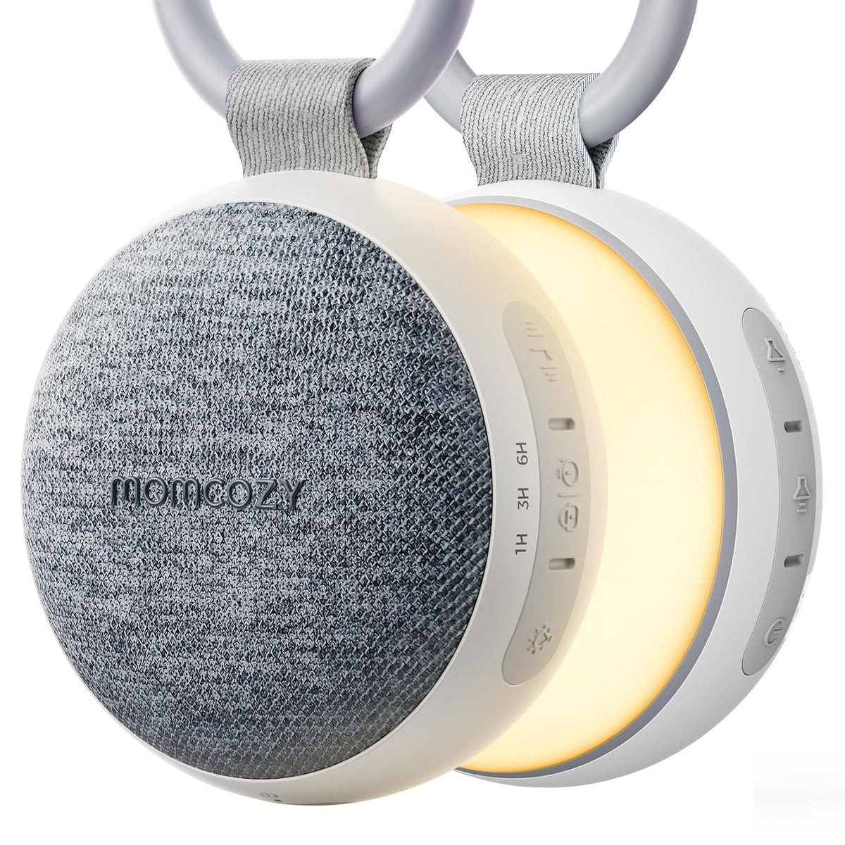 Momcozy Portable Sound Machine with Night Light, White Noise Sound Machine for Baby, 20 Soothing Sounds, Sound Therapy, Long-Lasting Power, Timer, Clips on Stroller, Baby Shower Gifts