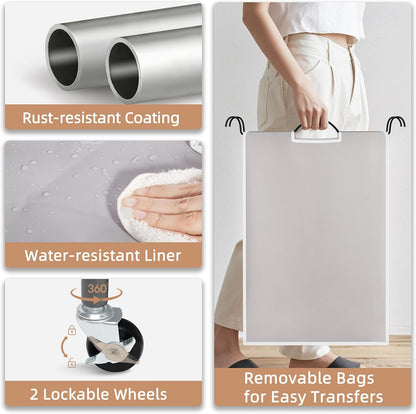 STORAGE MANIAC 3 Section Laundry Sorter, 35.6 Gal (135 L) Laundry Hamper Cart with Heavy Duty Rolling Lockable Wheels and Removable Bags, Clothes Organizer Basket Separator Hamper, Gray