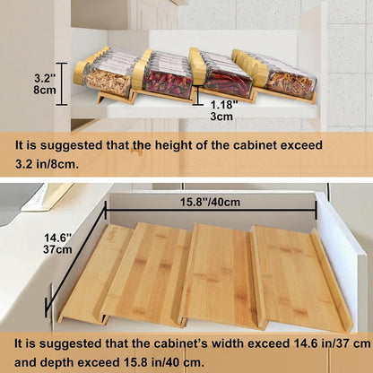 Spice Drawer Organzier,4 Tiers Bamboo Spice Rack Tray Insert for Cabinet Drawer Countertop, Kitchen Seasoning Storage Drawer Organization,14.57" Wide x 15.8" Deep （Hold UP To 32 Jars