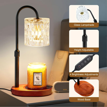 Dreamholder Electric Candle Warmer Lamp with Timer & Dimmer, Adjustable Height Wax Melt Warmer for Jar Candles, Wood Base Candle Melter, Floral Home Decor Gifts for Women, Mom, Natural Wood