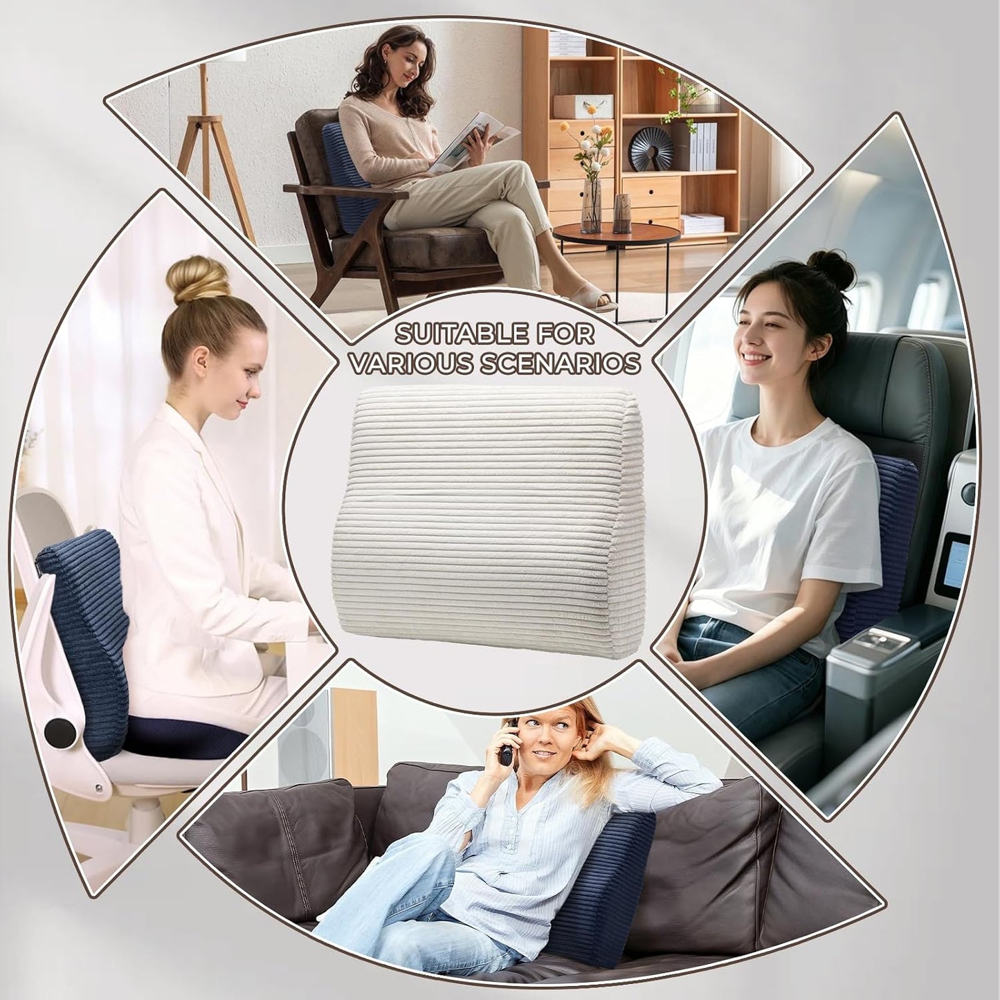 Lumbar Support Pillow for Recliner Chair/Accent Chair/Couch, Washable Cover | Large Memory Foam Back Support Cushion for Elderly, Ergonomic Backrest Pillow for Back Rest/Pain Relief/Reading, Gray
