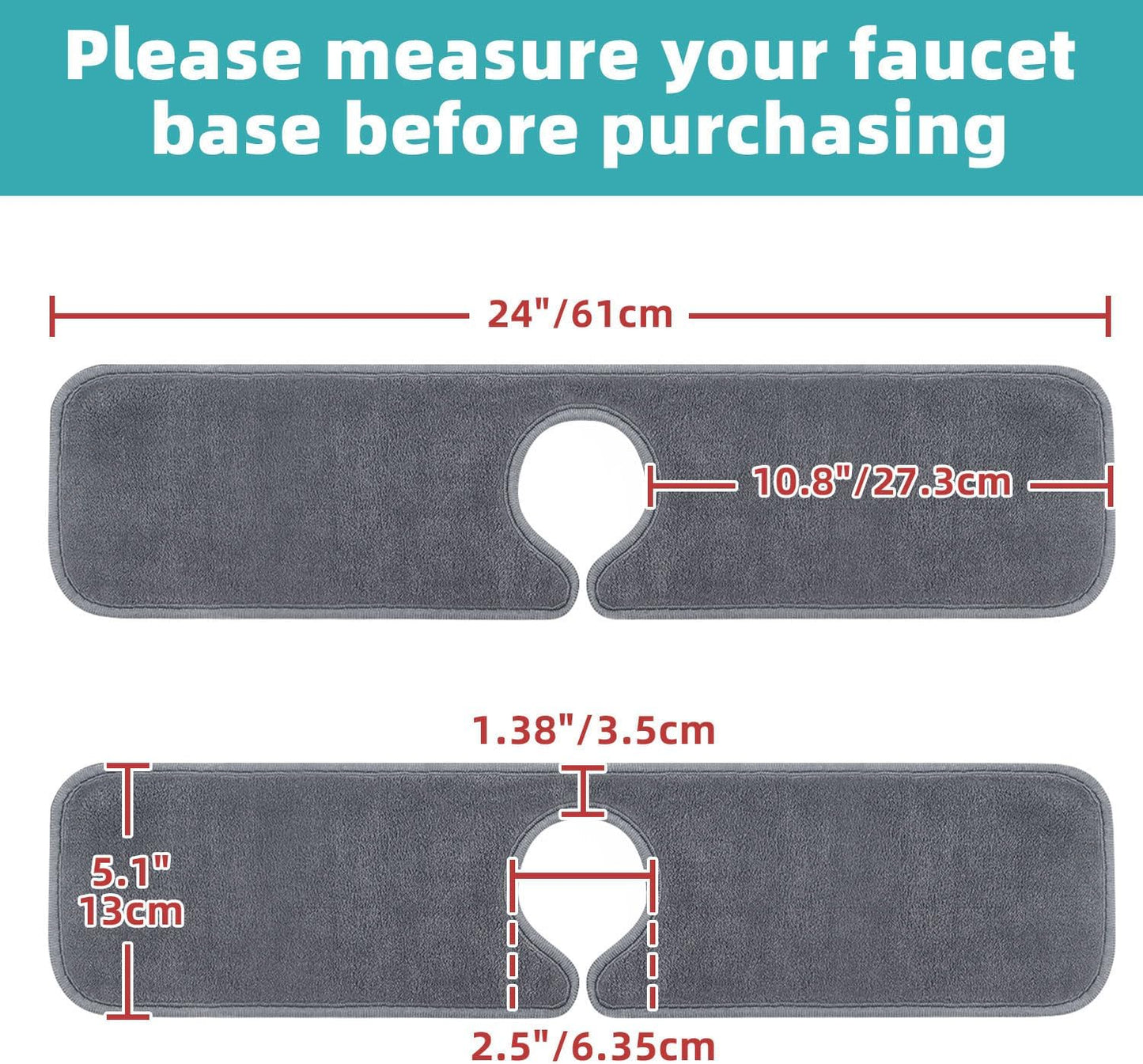 PoYang 4 Pack Faucet Mat for Kitchen Sink Splash Guard, Long 24x5.1 Inch | Super Absorbent Microfiber Faucet Mat, Catch Splashes and Drips, Machine Washable Sink Protectors for Kitchen, Bathroom & RV