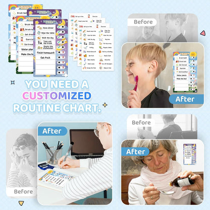 Chore Chart for Kids: Dry Erase to Do List, Morning/Bedtime Routine Chart, Magnetic Checklist, Toddler Visual Schedule, Daily Behavior Chart for Fridge