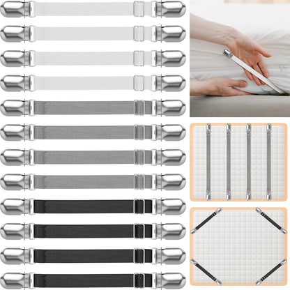 Boao 12 Pcs Bedsheet Strap Elastic Clip, White, 4-8 Inch Length