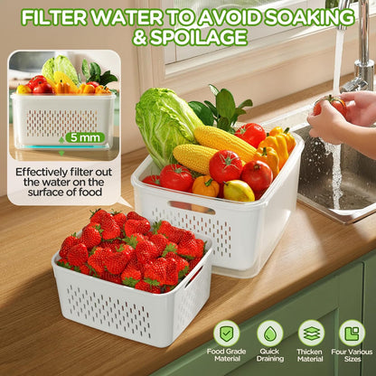 8-Pack Fruit Storage Containers for Fridge, Leakproof Fruit Containers for Fridge with Colanders, BPA-Free Produce Storage Containers with Lids Keep Fruits, Vegetables, Berry, Meat Fresh longer