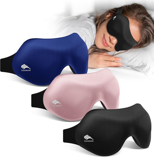 3 Pack Sleep Masks for Side Sleepers, True Blackout 3D Eye Mask for Sleeping, Zero Eye Pressure, Lash-Friendly, Adjustable Soft Eye Cover for Women Men, Travel Night Blindfold