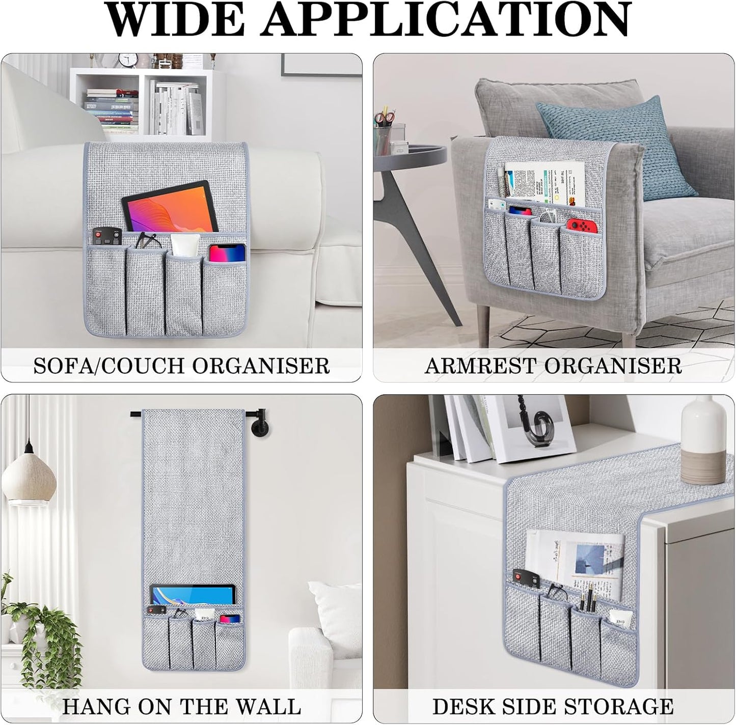 Remote Control Holder Couch Caddy, Armchair Caddy for Recliner 5 Pockets | TV Remote Holder Couch Armrest for Bed Storage with 5 Pockets, Remote Caddy Bedside Table Organizer (Light Gray,35''x13'')