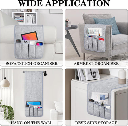 Remote Control Holder Couch Caddy, Armchair Caddy for Recliner 5 Pockets | TV Remote Holder Couch Armrest for Bed Storage with 5 Pockets, Remote Caddy Bedside Table Organizer (Light Gray,35''x13'')