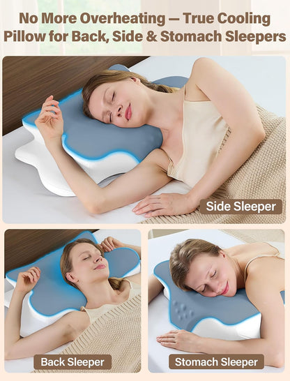 Cervical Neck Pillow for Pain Relief – Ergonomic Memory Foam Pillow for Side Sleeper Contour Orthopedic Bed Pillow for Neck Support with Cooling Cover – Ideal Christmas Birthday Gift for Women Men