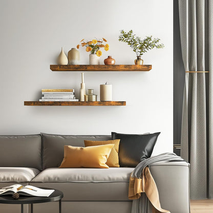 BAYKA Rustic Brown Floating Shelves 22.5in, Set of 2, Wall Mount Wood Shelf | Easy Install, 22lbs Max Load, Hidden Bracket, for Bathroom Bedroom Living Room or Kitchen, Hanging Shelf Book Decor Storage