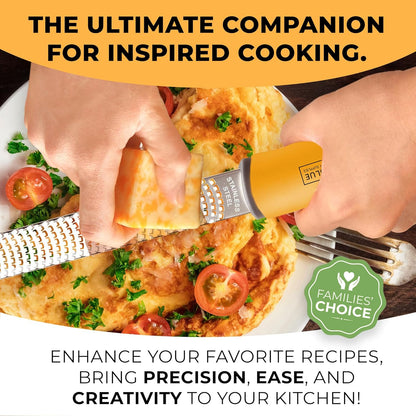 Orblue Lemon Zester & Cheese Grater - Premium Citrus Zester, Kitchen Grater for Parmesan, Chocolate, Fruits, Vegetables, Ginger, Garlic, Nutmeg - Stainless Steel Blades with Protective Cover, Orange