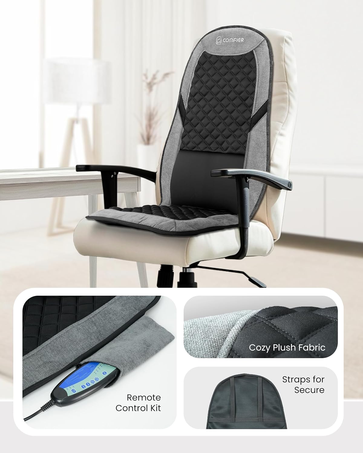 COMFIER Back Massager with Heat,Massage Chair Pad,Massage Seat Cushion with Adjustable Lumbar Support,Back Massage for Pain Relief,Chair Massager for Recliner,Gifts for Women Men Mom Dad