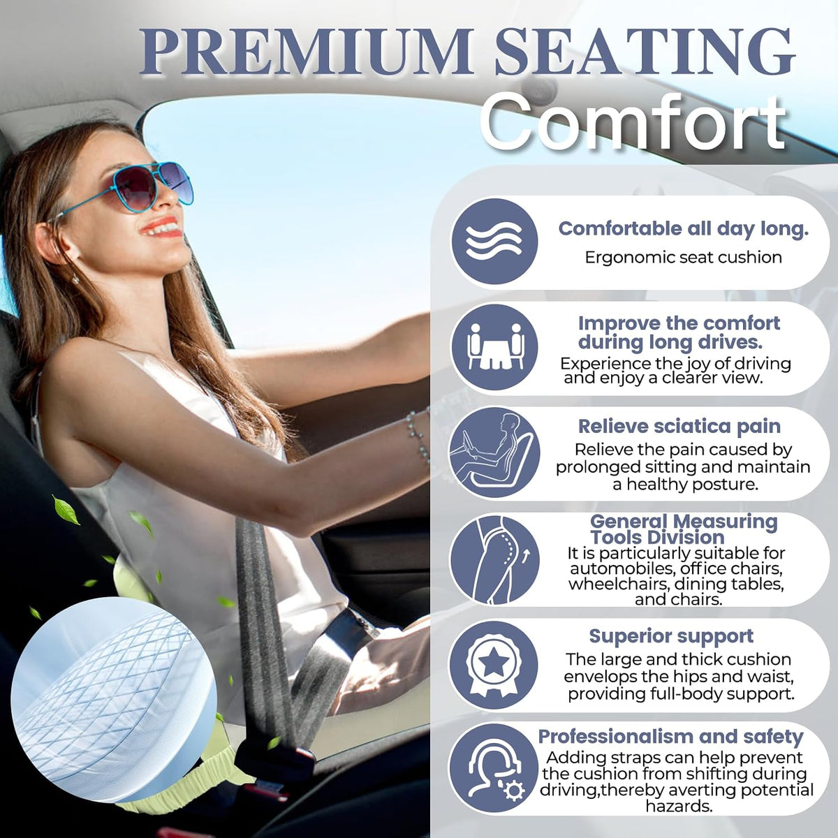 Car Seat Cushion with Lumbar Support Pillow, Seat Cushion for Driving