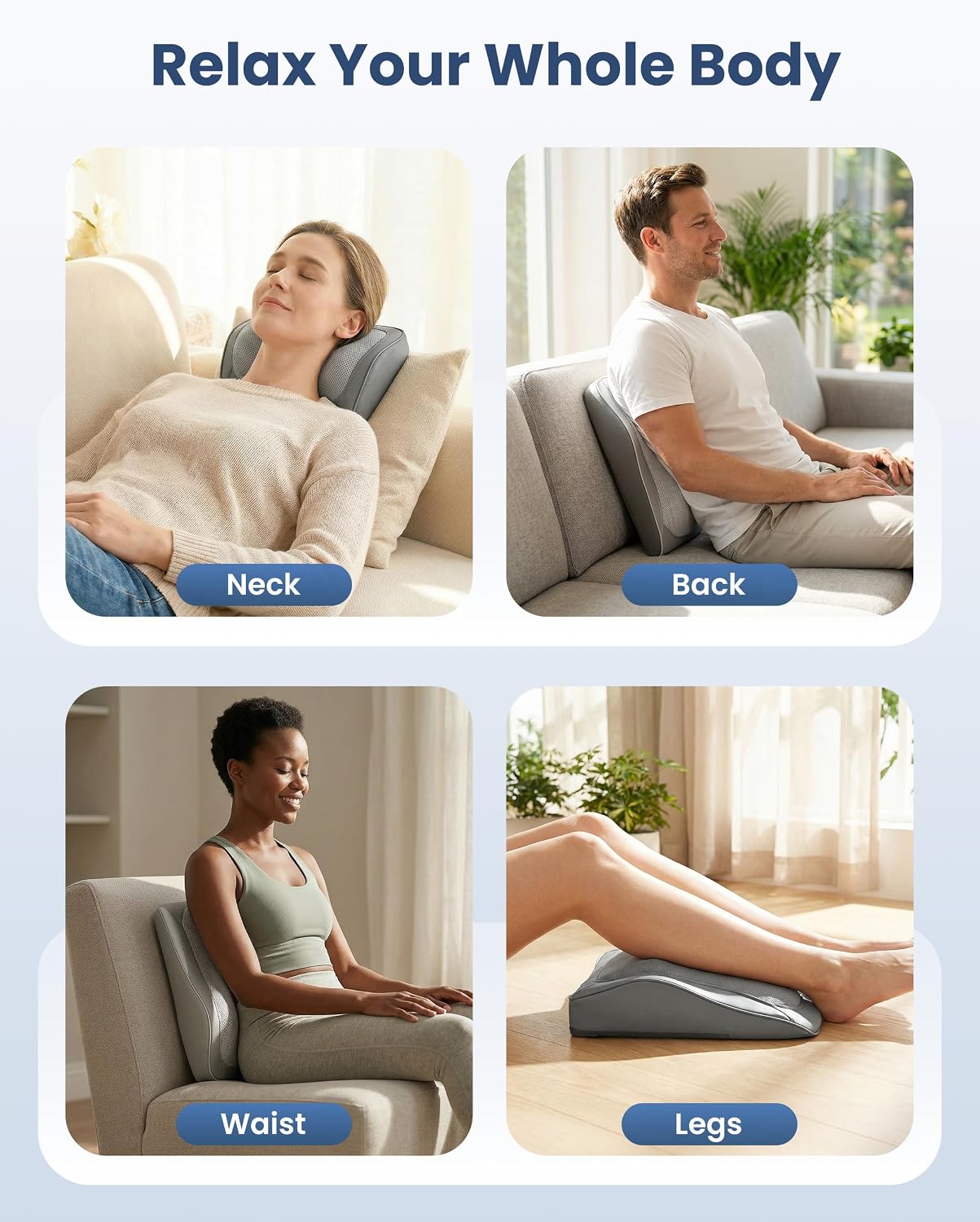 COMFIER Lumbar Support Cushion with Kneading Massage, Heat & Vibration, Ergonomic Back Support Pillow for Office Chair, Seat & Sofa Adjustable Comfort, Gray