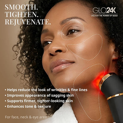GLO24K Heated Eye Wand & Eye Massager Tool - Gentle Warmth & Vibration for Smoother-Looking Skin, Refreshing Under-Eyes Massage, Portable Beauty Device