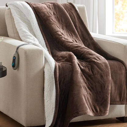 Beautyrest Reversible Heated Throw - Plush Sherpa Heating Blanket, Grey