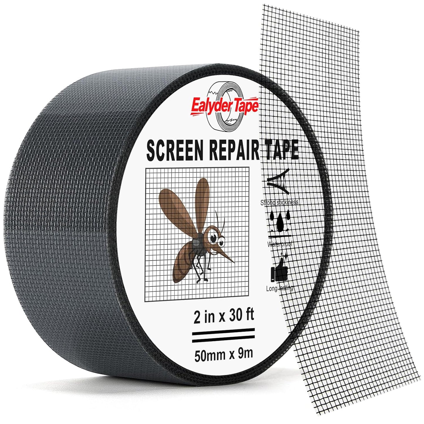 2" x 30FT Black Window Screen Repair Tape Fiberglass Mesh Patch Tape | Fiberglass Mesh Screen Repair Tape for Window & Door Tears, Strong Adhesive, Quick Fix Holes, Black Durable Mesh