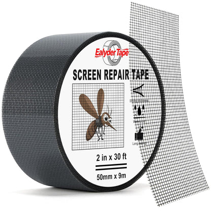 2" x 30FT Black Window Screen Repair Tape Fiberglass Mesh Patch Tape | Fiberglass Mesh Screen Repair Tape for Window & Door Tears, Strong Adhesive, Quick Fix Holes, Black Durable Mesh