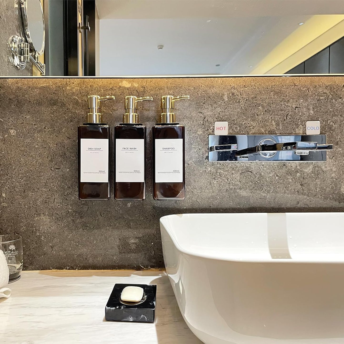 Shampoo Dispenser for Shower Wall, Shampoo and Conditioner Dispenser with 16 Waterproof Labels, No Drill Shower Soap Dispenser Bathroom, Shower Soap Dispenser Wall Mounted 3 Chamber, 17oz,Black | Shampoo Dispenser for Shower Wall, Shower Soap Dispenser