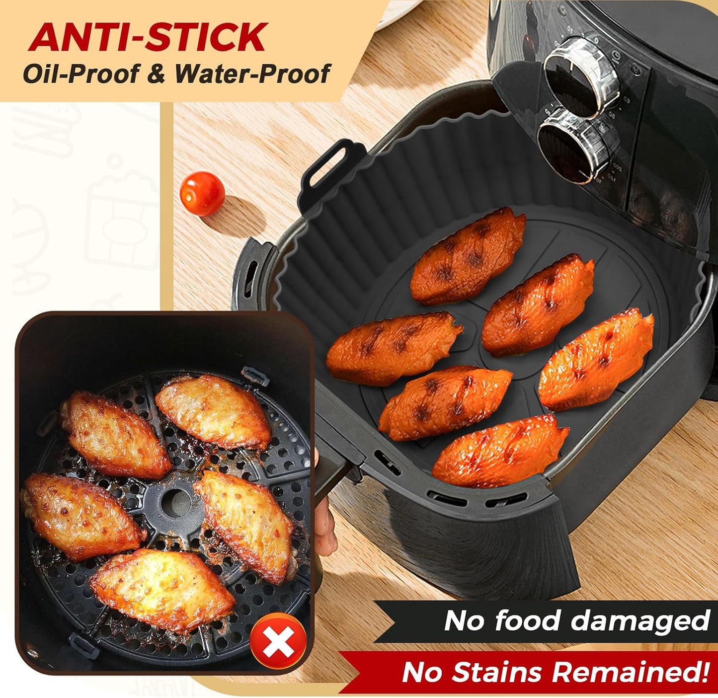 3 Pack Air Fryer Silicone Liners 8inch Air Fryer Silicone Pot Reusable Food Grade Silicone Airfryer Liners Baking Basket Accessories Replacement of Flammable Disposable Parchment Paper