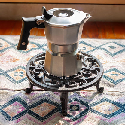 6.1 Inches Cast Iron Teapot Warmer Dish Cups Trivet,Flower-Shaped Design with Tealight Holder - Heavy Duty & Decorative Candle Holder Stands for Heat Food Coffee Milk or Tea
