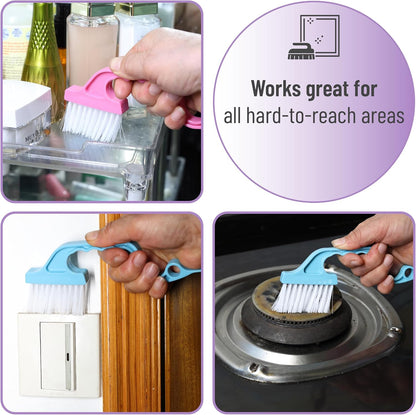 Slick- Window Track Cleaning Brush, 2 Pack, Yellow/Purple Ergonomic Handle, Built-in Scraper, Multipurpose, Window Track Cleaning Tools