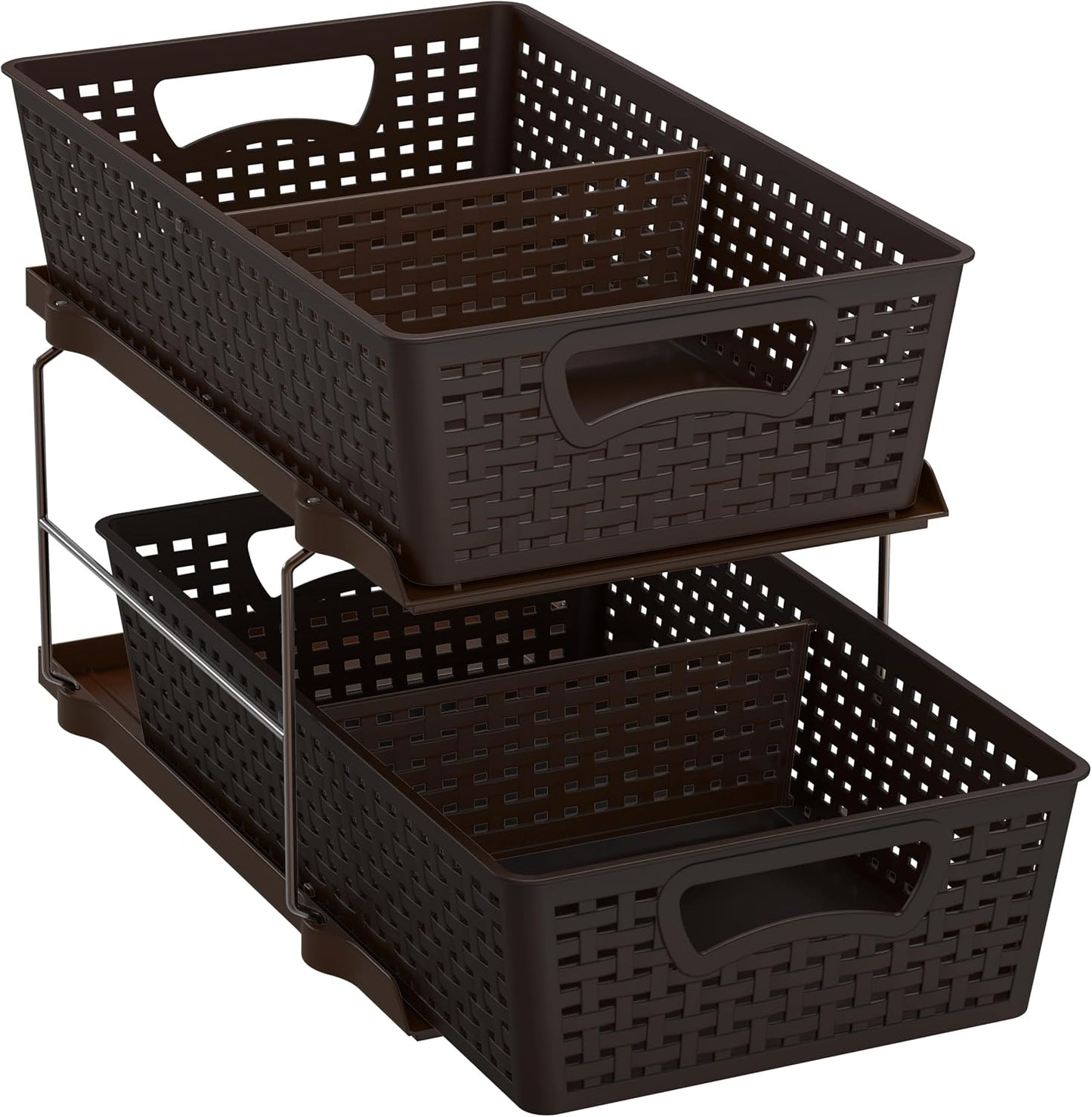 Simple Houseware 2 Tier Pull-Out Sliding Drawer Under Sink Storage, White | Great for Kitchen Bathroom Tray Shelf Organizer