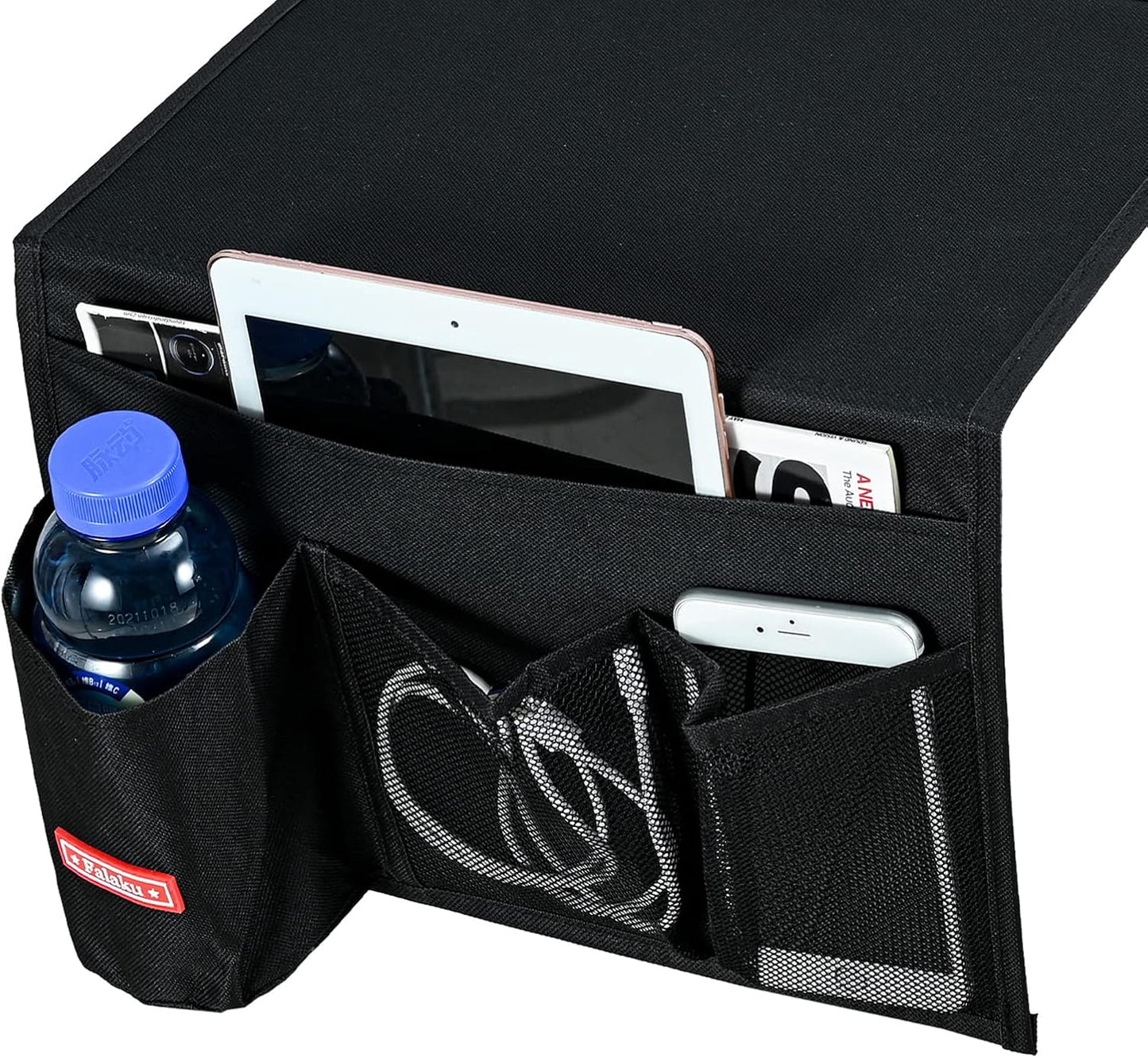 Bedside Caddy,Bedside Organizer Caddy Under Mattress,Holds Magazines,Books (4 Pockets-Grey)