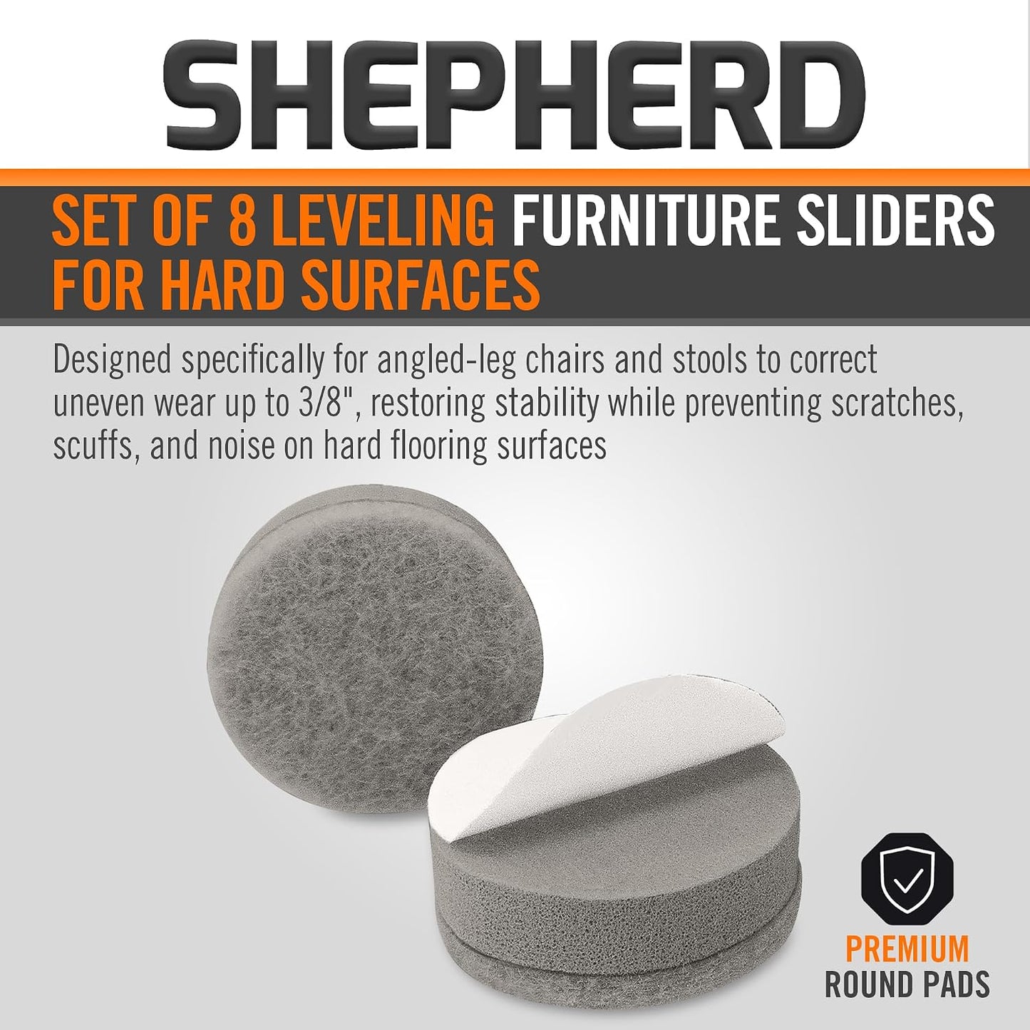 Shepherd 1" Round Leveling Self-Adhesive Felt Furniture Sliders for Hard Surfaces, Leveling Adhesive Furniture Moving Pads for Beds, Sofas, Dressers, Set of 8, Beige