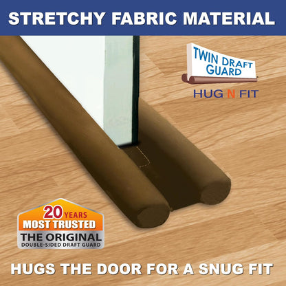 Twin Draft Guard Hug N Fit, Original Dual Draft Stopper Instantly Blocks Air from Entering, Water Repellent, Fits 28”-36” Length with 1.5” Energy Saver Tube