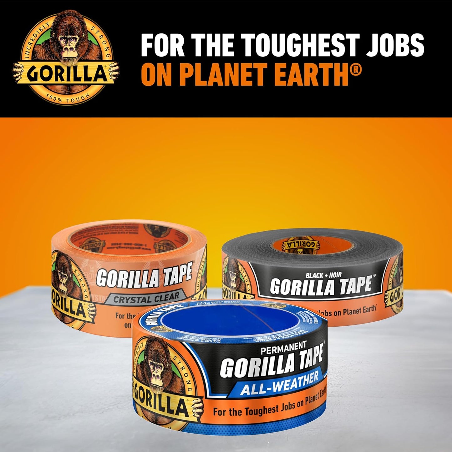 GORILLA All Weather Duct Tape, Black, 1.88" x 25 yd | UV and Temperature Resistant, Waterproof for Outdoor Repairs, Strong Adhesive Grip