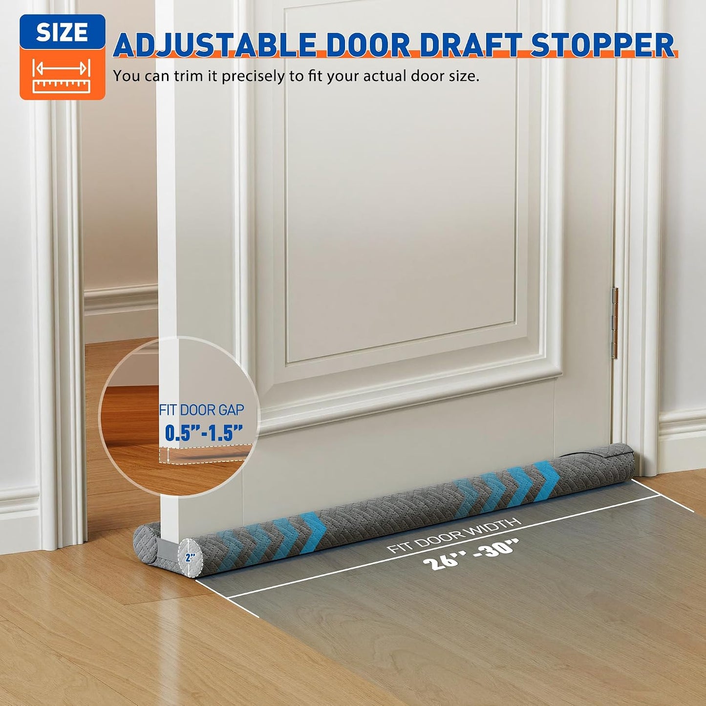 MAGZO Under Door Draft Stopper, 36 Inch Adjustable Door Gap Filler, Gray | Dual-Sided Soundproof Door Sweep for Blocking Noise Cold Air, Smoke, Dust & Light – Easy Install, Energy Saving, Washable