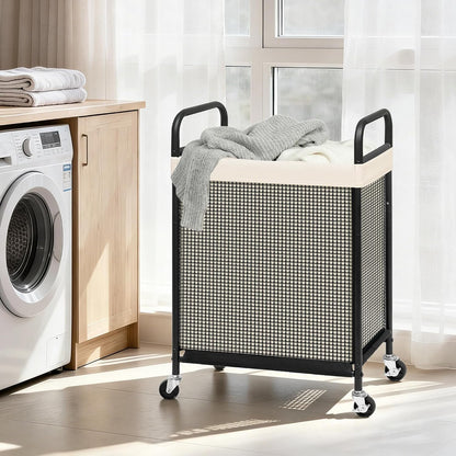 STORAGE MANIAC Rolling Laundry Hamper with Wheels 2-Section Laundry Sorter Rolling Laundrys Basket on Wheels with Removable Bag Clothes Hamper Laundrys Organizer Cart Bathroom Bedroom 100L Beige