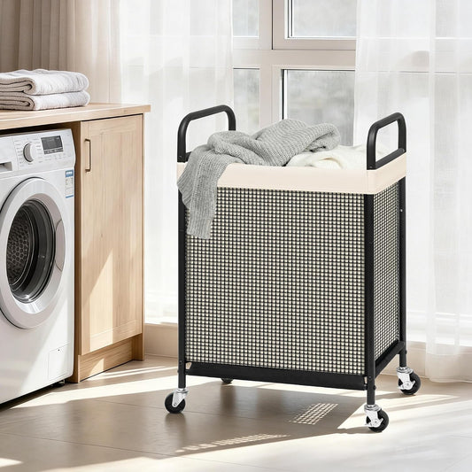 STORAGE MANIAC Rolling Laundry Hamper with Wheels 2-Section Laundry Sorter Rolling Laundrys Basket on Wheels with Removable Bag Clothes Hamper Laundrys Organizer Cart Bathroom Bedroom 100L Beige