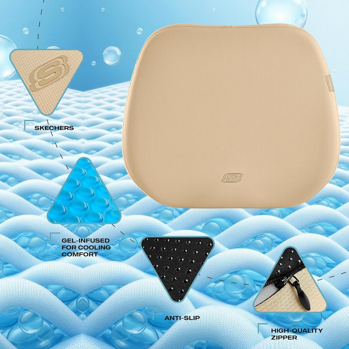 Skechers Seat Cushion Premium Gel & Memory Foam-Office Chair Cushion for Tailbone Pain Relief,Butt Pillow for Office Chair,Car seat Cushion,Long Sitting Office Workers,and Car Drivers,Black