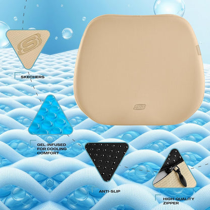 Skechers Seat Cushion Premium Gel & Memory Foam-Office Chair Cushion for Tailbone Pain Relief,Butt Pillow for Office Chair,Car seat Cushion,Long Sitting Office Workers,and Car Drivers,Black